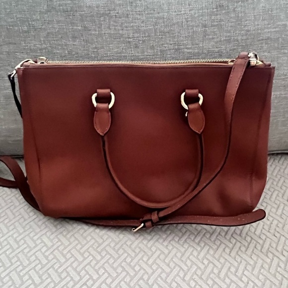 Henri Bendel Cognac Brown Satchel - Flaw - Small Slice on Surface Of Handle - Picture 3 of 11